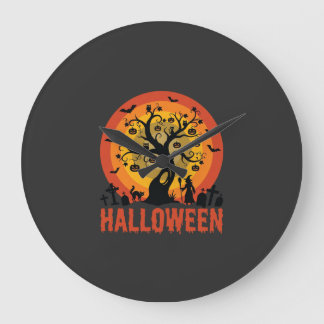 Halloween Haunted Tree Witch and Black Cats Large Clock
