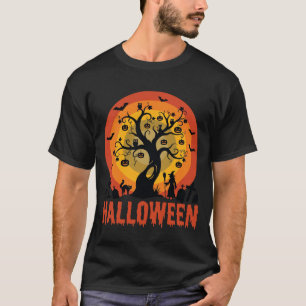 Halloween Haunted Tree Witch and Black Cats T-Shirt