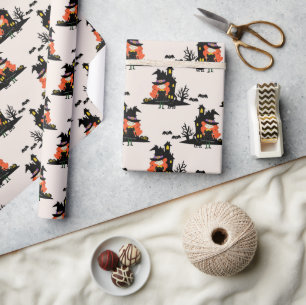 Halloween Haunted Witch House Beige Wrapping Paper