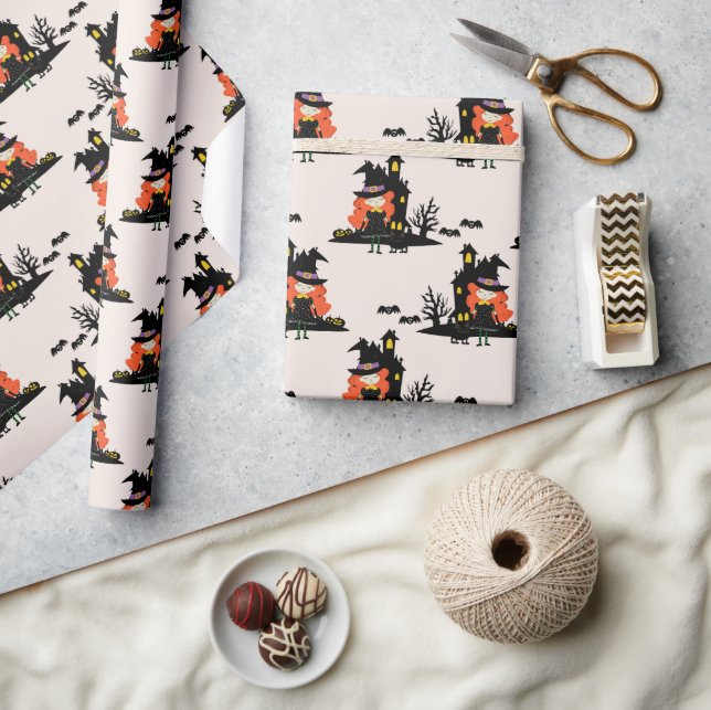 Halloween Haunted Witch House Beige Wrapping Paper (Crafts)