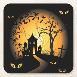 Halloween - Haunting Eyes Watching you Square Paper Coaster