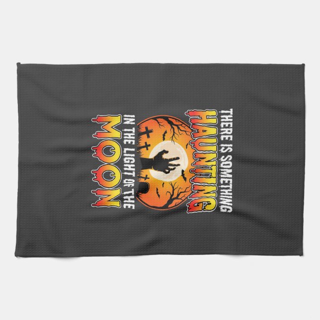 Halloween Haunting Moon Graveyard Horror Tea Towel (Horizontal)