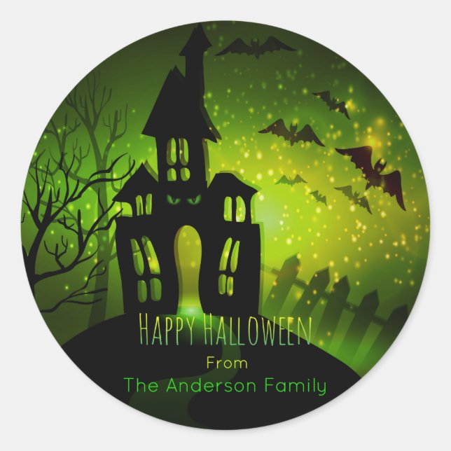 Halloween - Haunting Scene - Green Eyes Classic Round Sticker (Front)
