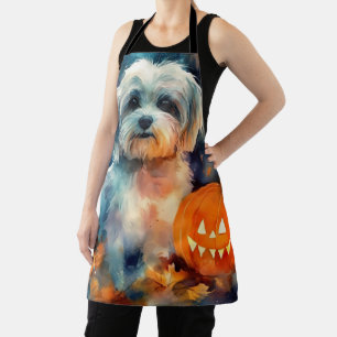 Halloween Havanese With Pumpkins Scary Apron