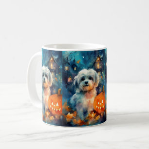 Halloween Havanese With Pumpkins Scary Coffee Mug