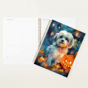 Halloween Havanese With Pumpkins Scary Planner