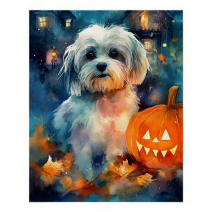 Halloween Havanese With Pumpkins Scary Poster