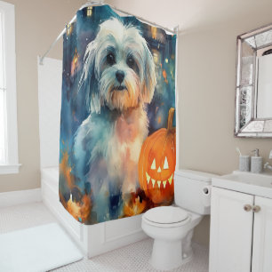 Halloween Havanese With Pumpkins Scary Shower Curtain