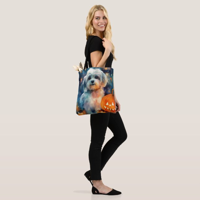 Halloween Havanese With Pumpkins Scary Tote Bag (On Model)
