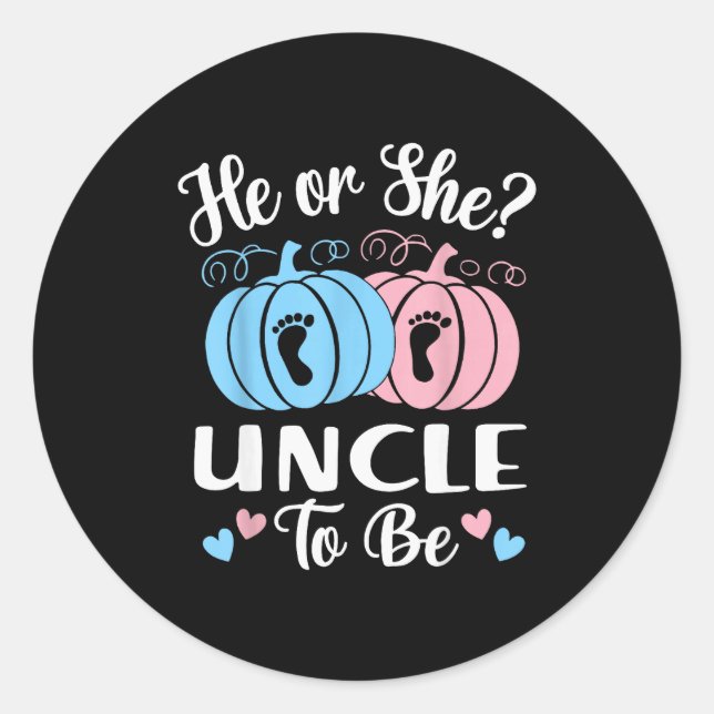 Halloween He Or She Uncle To Be Pumpkin Gender Rev Classic Round Sticker (Front)