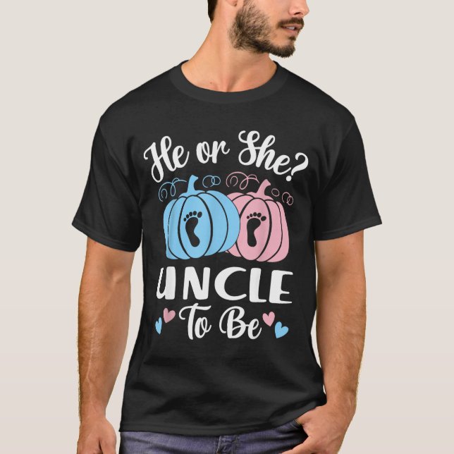 Halloween He Or She Uncle To Be Pumpkin Gender Rev T-Shirt (Front)