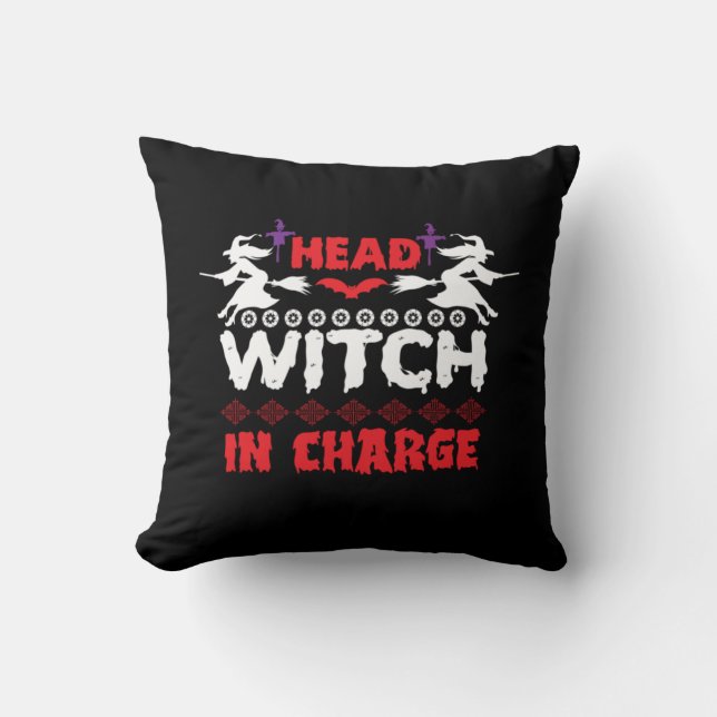 Halloween Head Witch In Charge Birthday Cushion (Front)