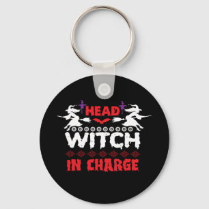 Halloween Head Witch In Charge Birthday Key Ring