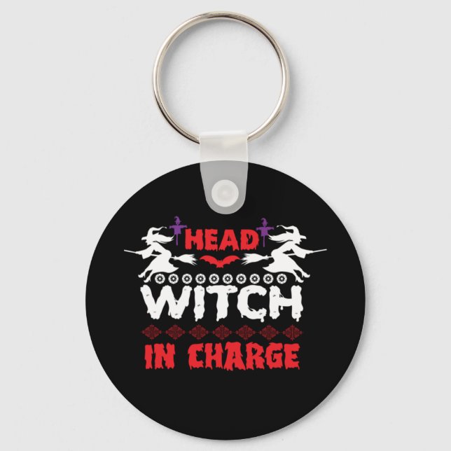 Halloween Head Witch In Charge Birthday Key Ring (Front)