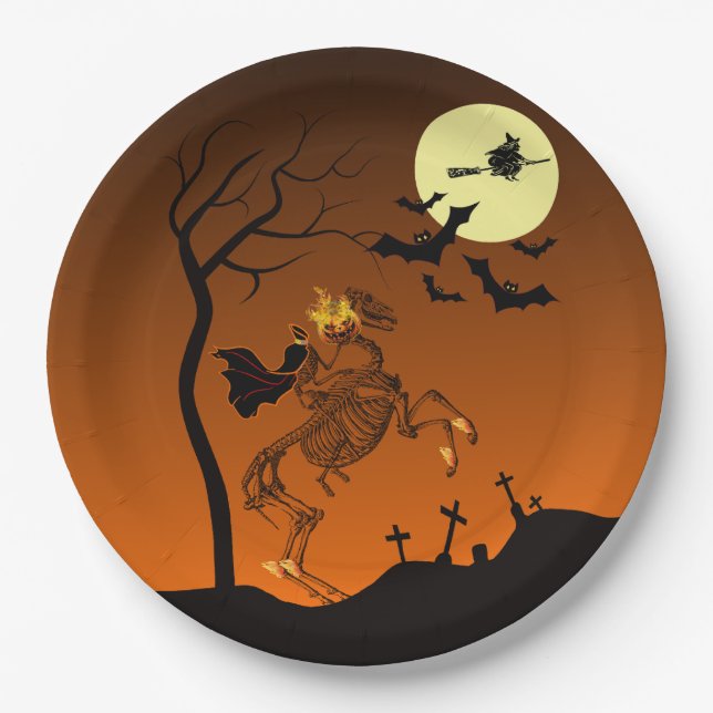 Halloween Headless Horseman Paper Plate (Front)