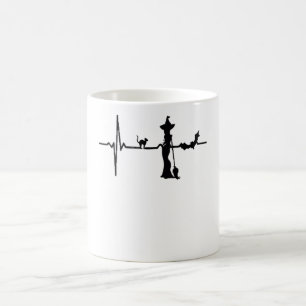 Halloween Heart Beat Black Cat and Bat Coffee Mug