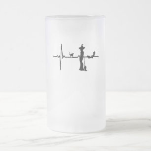 Halloween Heart Beat Black Cat and Bat Frosted Glass Beer Mug