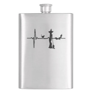 Halloween Heart Beat Black Cat and Bat Hip Flask