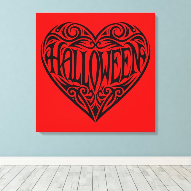 Halloween Heart, Black Heart, Holiday Canvas Print (Insitu(Wood Floor))