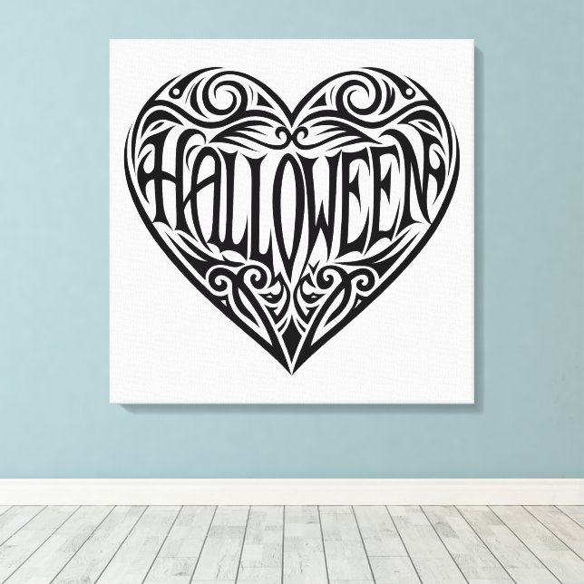 Halloween Heart, Black Heart, Holiday Canvas Print (Insitu(Wood Floor))