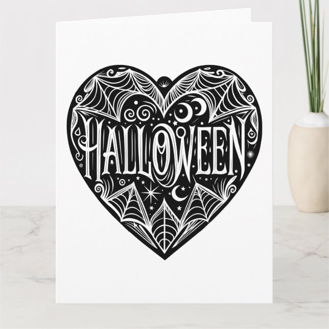 Halloween Heart, Black Heart Shape, Holiday Card (Front)