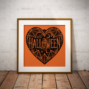 Halloween Heart, Black Heart Shape, Holiday Poster