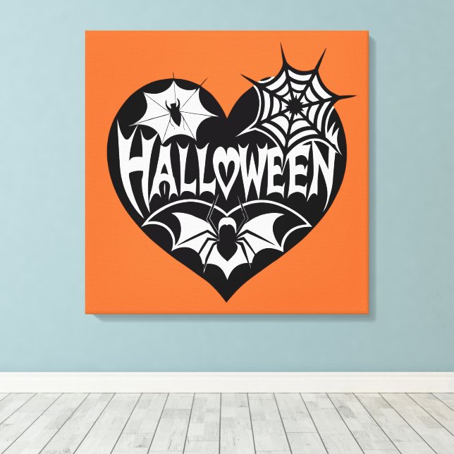 Halloween Heart, Black Heart Shape, Spider Web Canvas Print (Insitu(Wood Floor))