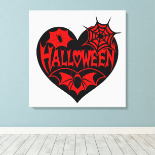 Halloween Heart, Black Heart Shape, Spider Web Canvas Print