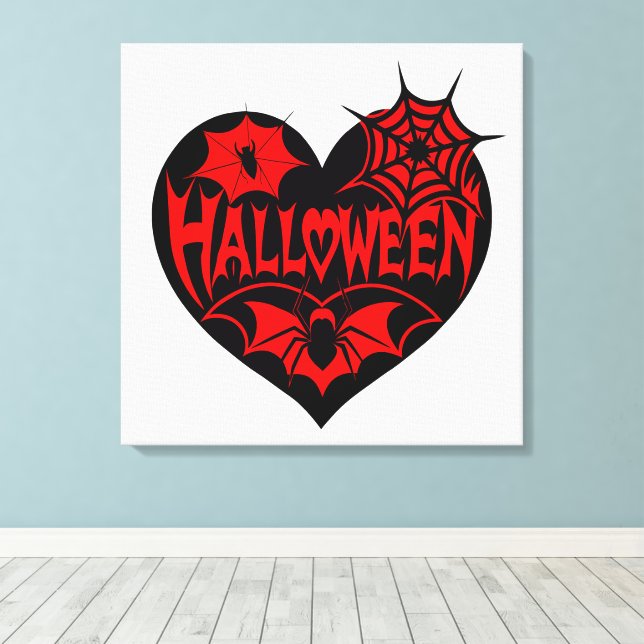 Halloween Heart, Black Heart Shape, Spider Web Canvas Print (Insitu(Wood Floor))