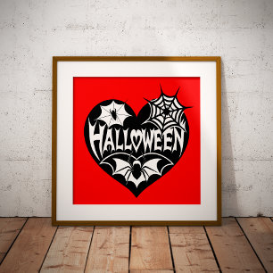 Halloween Heart, Black Heart Shape, Spider Web Foil Prints