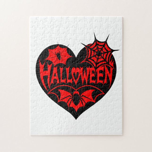Halloween Heart, Black Heart Shape, Spider Web Jigsaw Puzzle (Vertical)