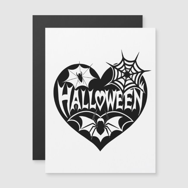 Halloween Heart, Black Heart Shape, Spider Web Magnetic Invitation (Front/Back)