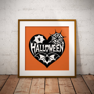 Halloween Heart, Black Heart Shape, Spider Web Photo Print
