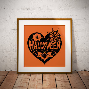 Halloween Heart, Black Heart Shape, Spider Web Photo Print