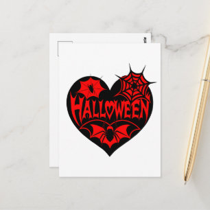Halloween Heart, Black Heart Shape, Spider Web Postcard