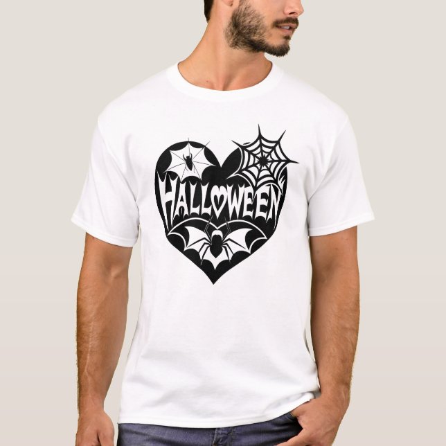 Halloween Heart, Black Heart Shape, Spider Web T-Shirt (Front)