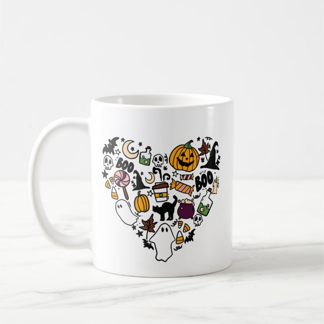 Halloween Heart Cute Ghosts, Pumpkins & Candy Coffee Mug (Left)