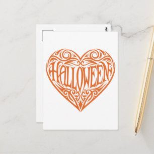 Halloween Heart, Orange Heart, Holiday Postcard