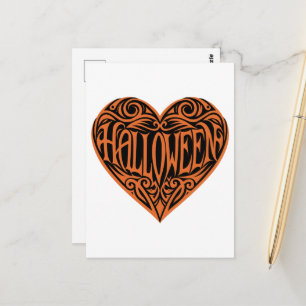 Halloween Heart, Orange Heart, Holiday Postcard