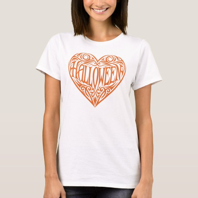 Halloween Heart, Orange Heart, Holiday T-Shirt (Front)