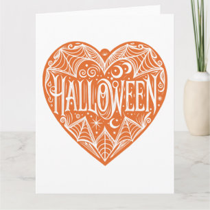 Halloween Heart, Orange Heart Shape, Holiday Card