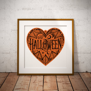 Halloween Heart, Orange Heart Shape, Holiday Poster