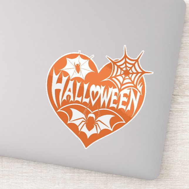 Halloween Heart, Orange Heart Shape, Spider Web (Detail)