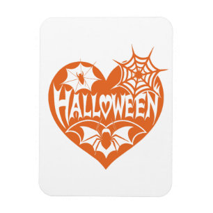 Halloween Heart, Orange Heart Shape, Spider Web Magnet