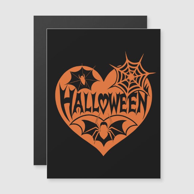 Halloween Heart, Orange Heart Shape, Spider Web Magnetic Invitation (Front/Back)