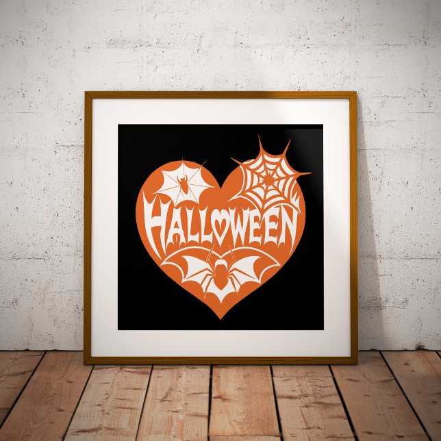 Halloween Heart, Orange Heart Shape, Spider Web Poster (Creator Uploaded)