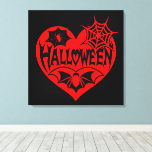 Halloween Heart, Red Heart Shape, Spider Web Canvas Print