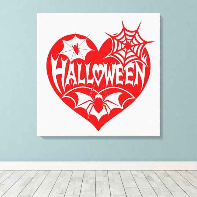 Halloween Heart, Red Heart Shape, Spider Web Canvas Print (Insitu(Wood Floor))