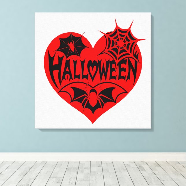 Halloween Heart, Red Heart Shape, Spider Web Canvas Print (Insitu(Wood Floor))