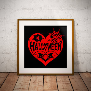 Halloween Heart, Red Heart Shape, Spider Web Foil Prints